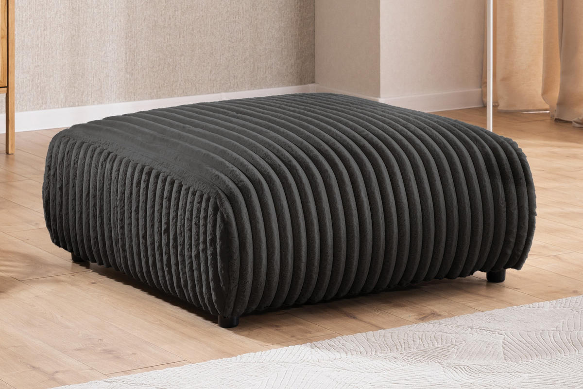 HOCKER Mollis Dunkelgrau Plüschcord - Dunkelgrau/Schwarz, Holz/Kunststoff (88/39/88cm) - S-Style Möbel