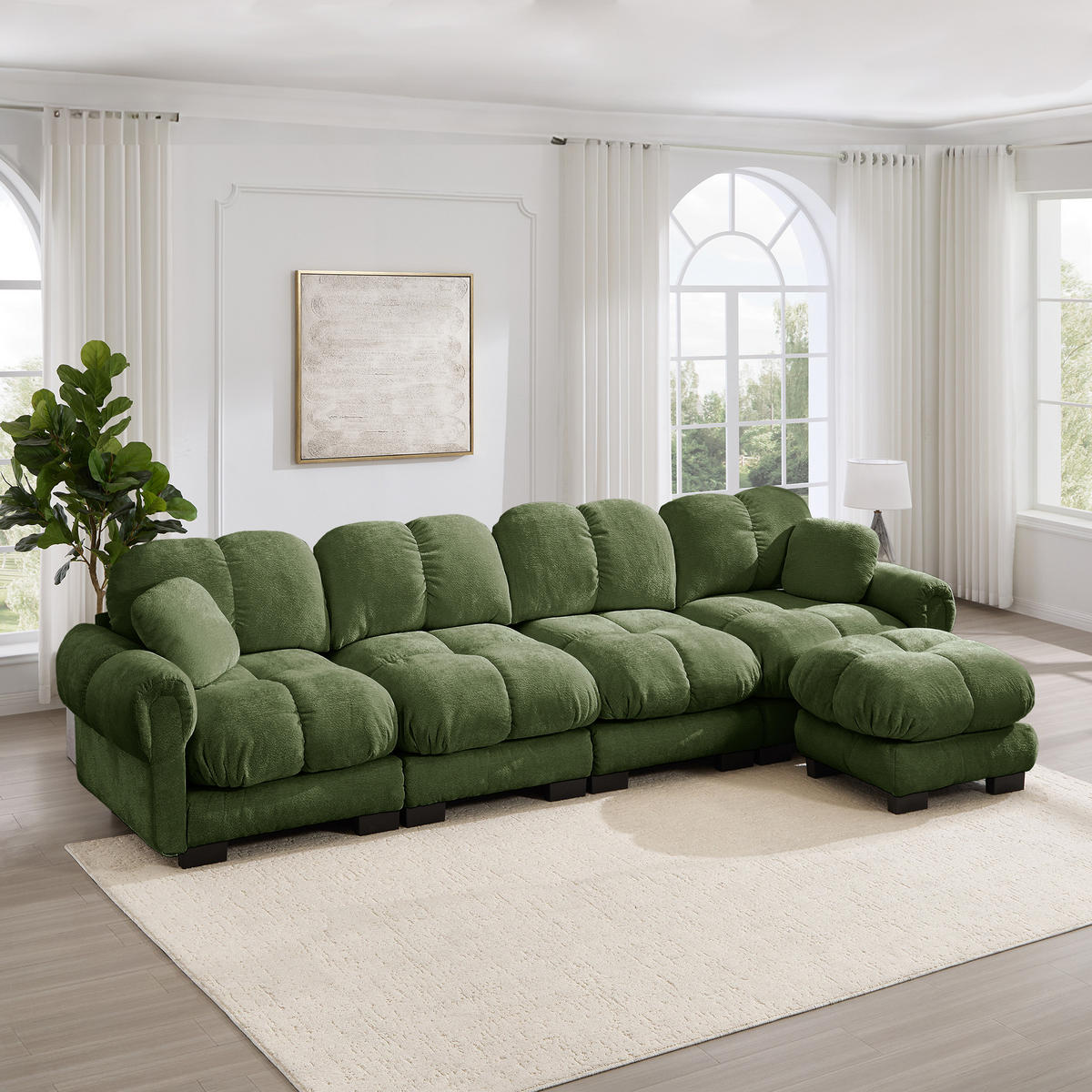 ECKSOFA 330/149/90 cm Grün Cord mit mobiler Ottomane und 2 kleinen Dekokissen - Grün, Textil (330/149cm) - Oxeza
