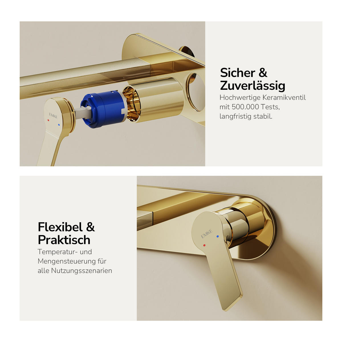 WASCHTISCHARMATUR mit Luftsprudler Messing Champagnergold - Goldfarben, Metall (21/7/28.8cm) - EMKE