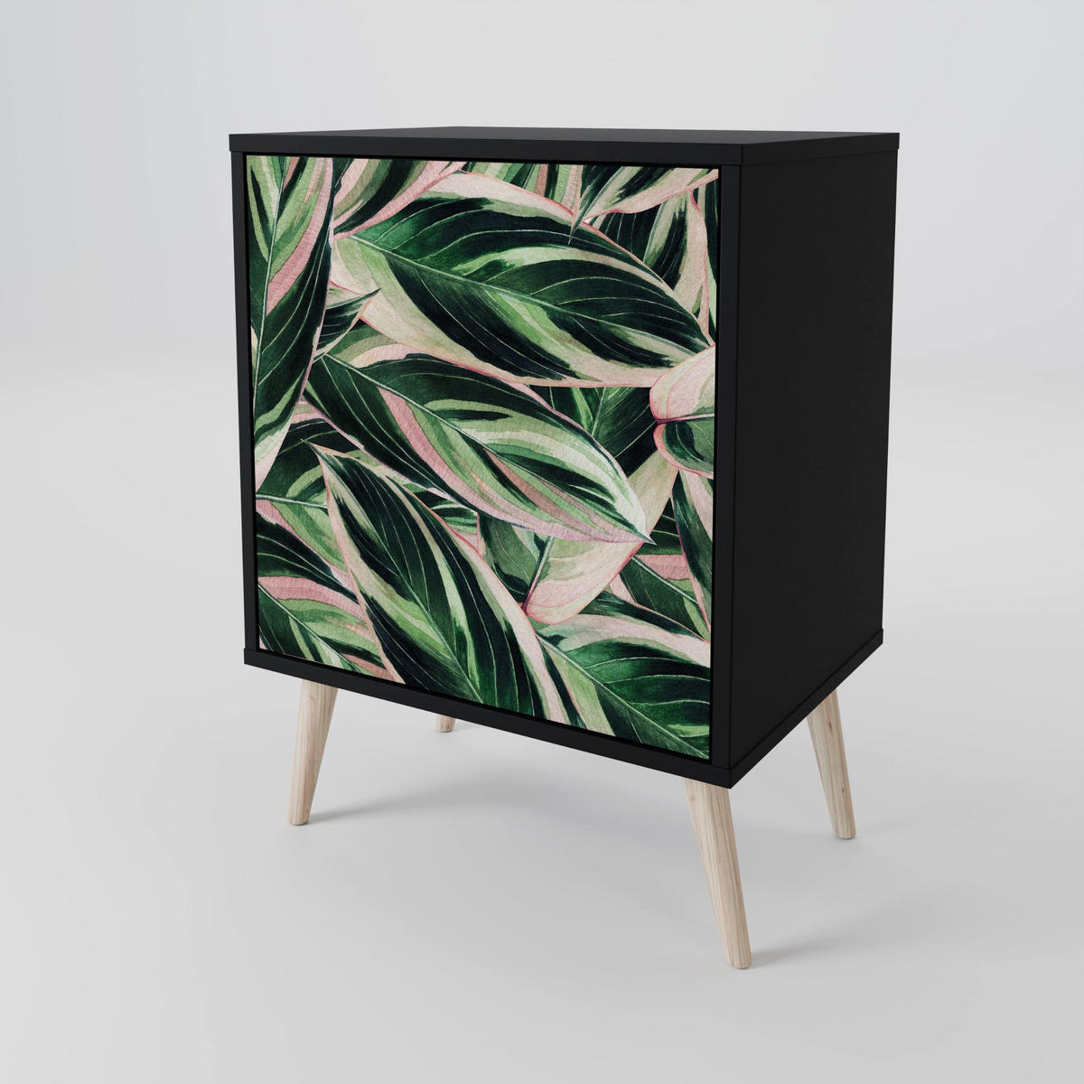 SIDEBOARD EERIE STROMANTHE, Schwarz, 57,5x42x67,5 cm, Schwarze Metall-Rahmenfüße - Multicolor/Schwarz, Holzwerkstoff/Metall (57.5/67.5/42cm) - SpaceRebels
