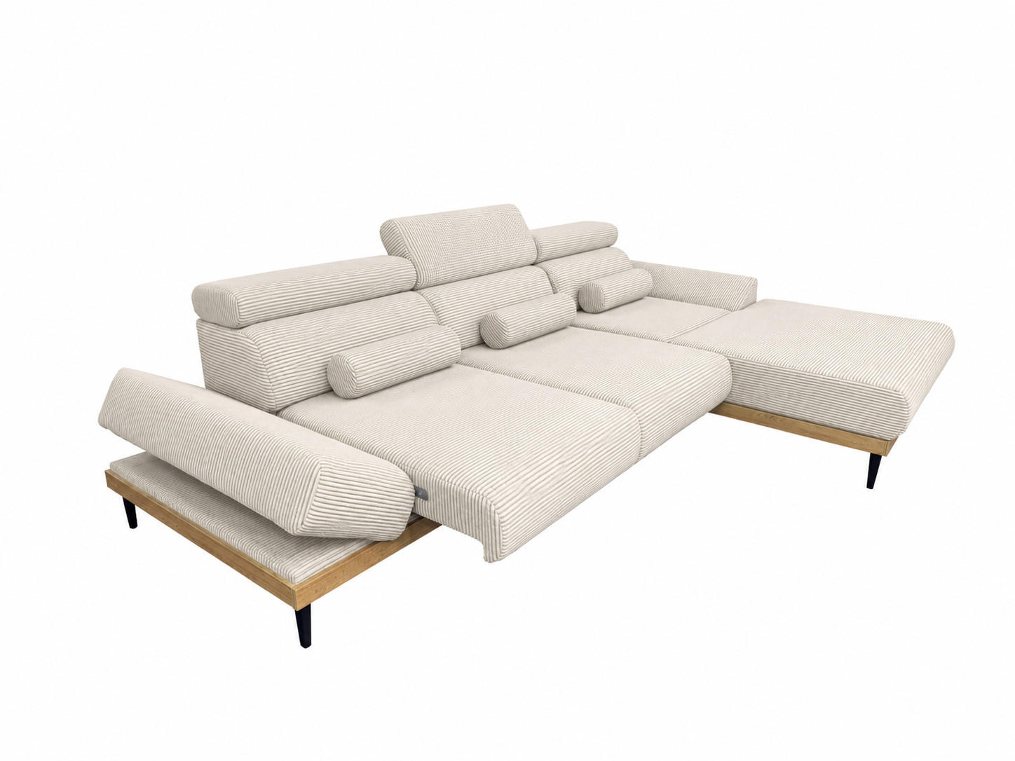 ECKSOFA MONTERO rechts, Ecru, elektr. Sitztiefe & Kopfstützen - Ecru/Schwarz, Textil/Metall (316/205cm) - KS Home Concept