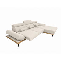 ECKSOFA MONTERO rechts, Ecru, elektr. Sitztiefe & Kopfstützen - Ecru/Schwarz, Textil/Metall (316/205cm) - KS Home Concept