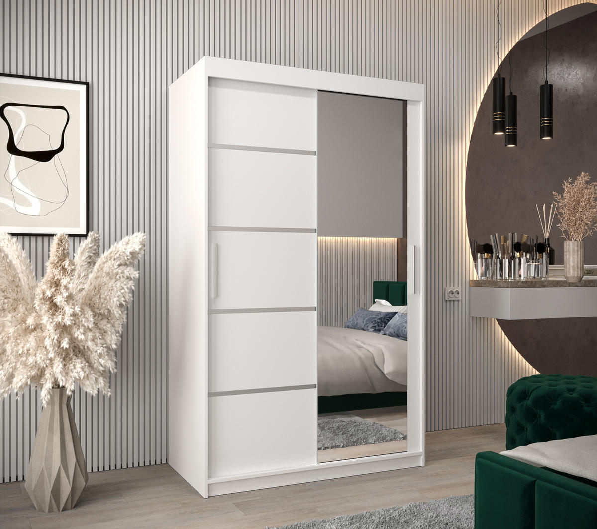 SCHWEBETÜRENSCHRANK 200/120/62 2-türig - Silberfarben/Weiß, Holz/Kunststoff (120/200/62cm) - Abiks Möbel