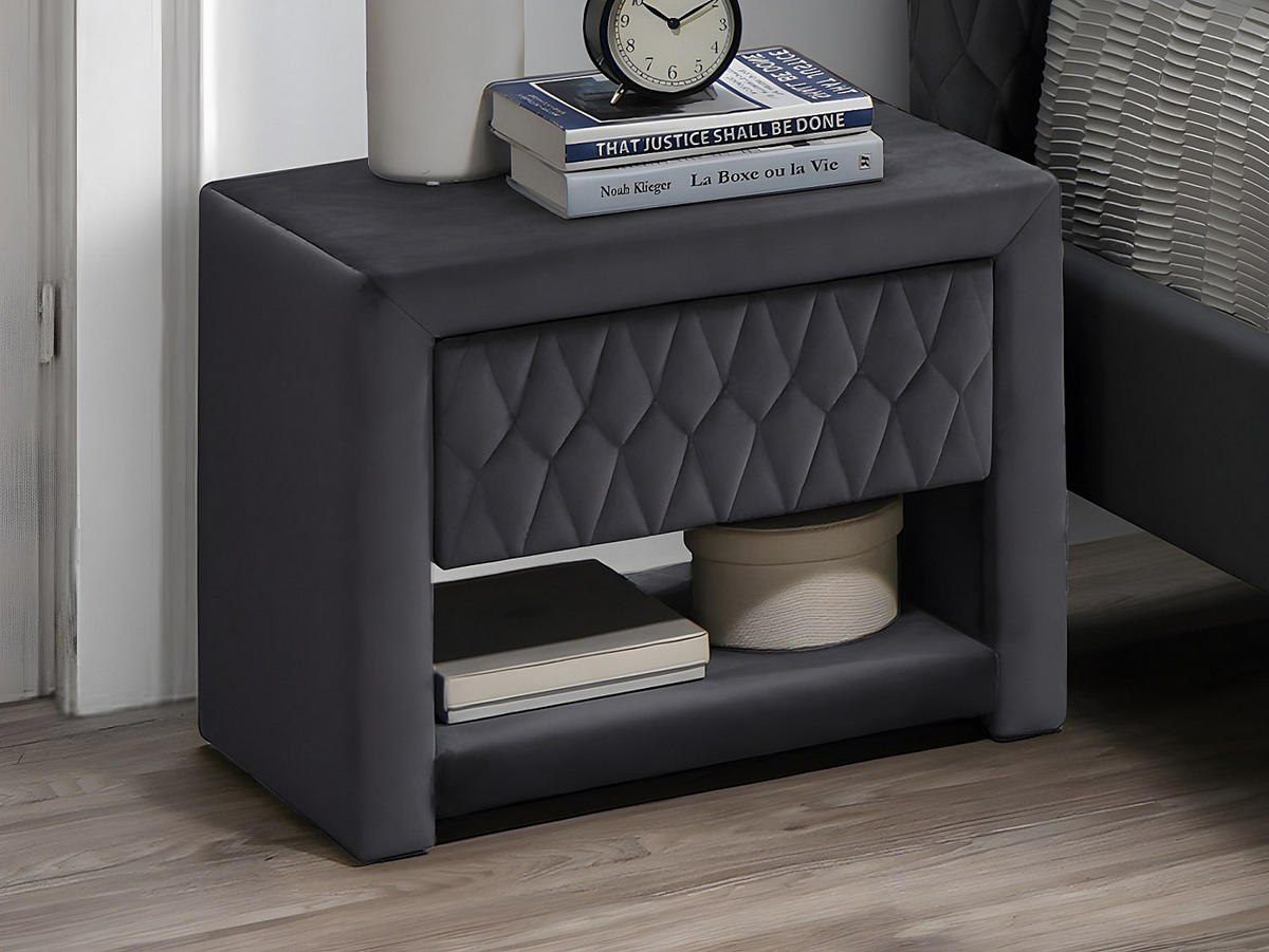 NACHTTISCH - 50 cmcm x 35 cmcm - Samt, Stoff - Anthrazitgrau - DANIELE - Anthrazit, Textil (50/41/35cm) - Vente-Unique