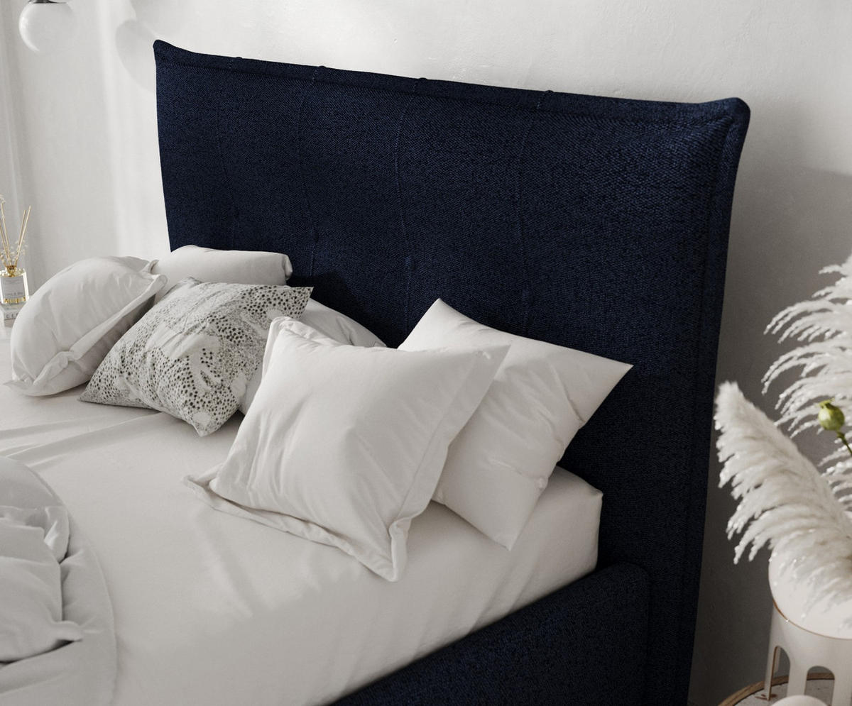 POLSTERBETT Plaza 120/200 cm Marineblau im Riva Stoff - Naturfarben/Dunkelblau, Holz/Holzwerkstoff (120/200cm) - AltaBeds