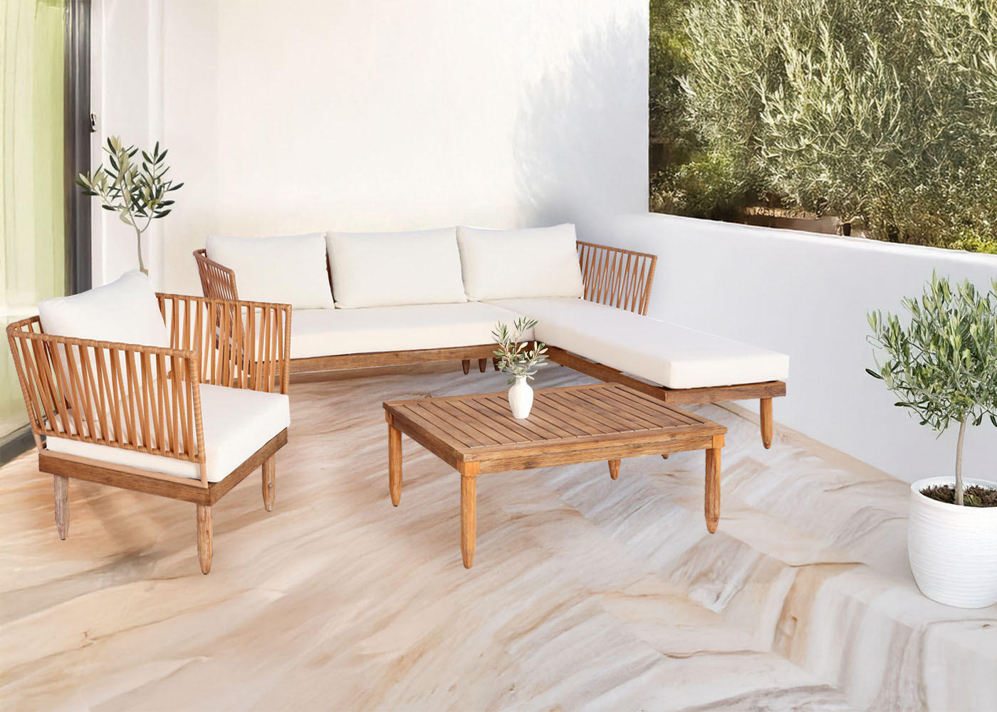 GARTEN-GARNITUR Braun, Weiß - Braun/Weiß, Holz - MCW