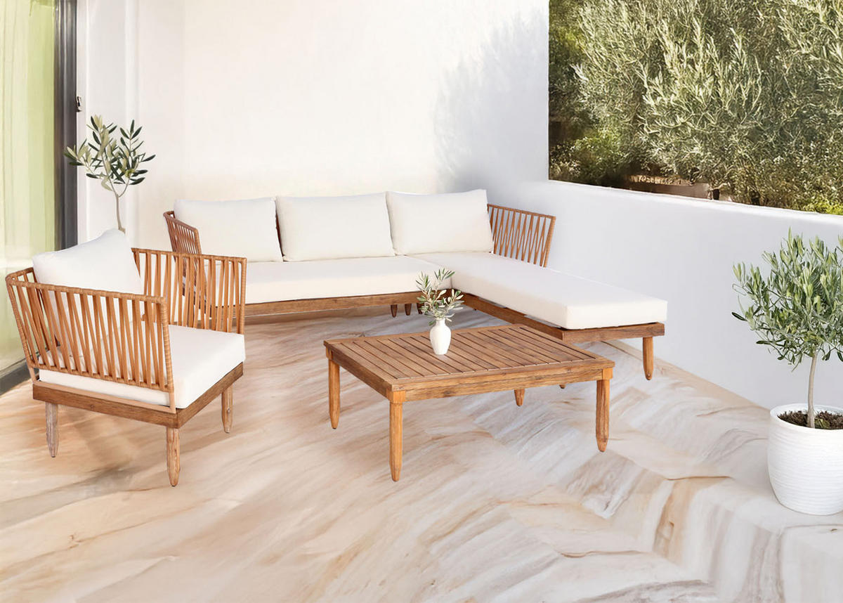 GARTEN-GARNITUR Braun, Weiß - Braun/Weiß, Holz - MCW