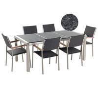 GARTENMÖBEL SET 6-Sitzer Naturstein schwarz geflammt Rattan Grosseto - Silberfarben/Schwarz, Metall - Beliani