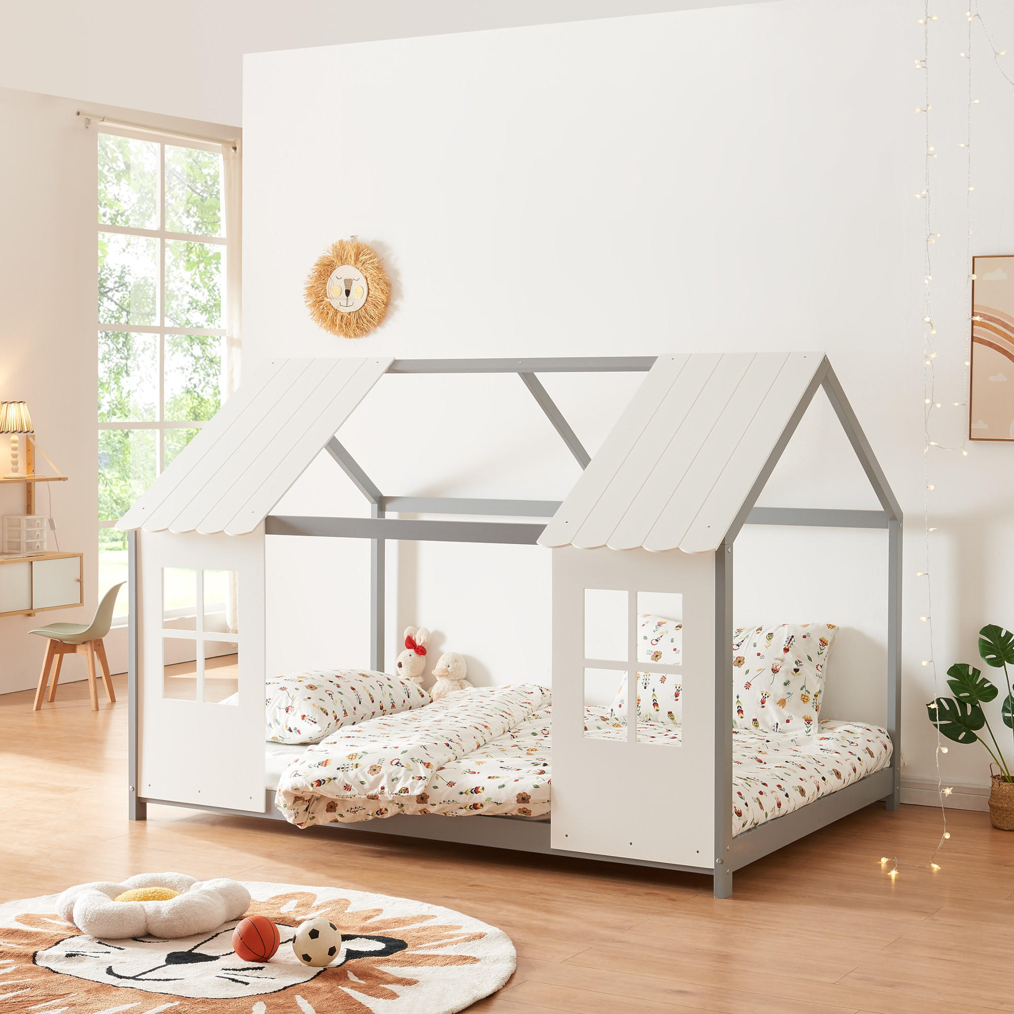 HAUSBETT Tostedt - Weiß/Grau, Holz (120/200cm) - [en.casa]
