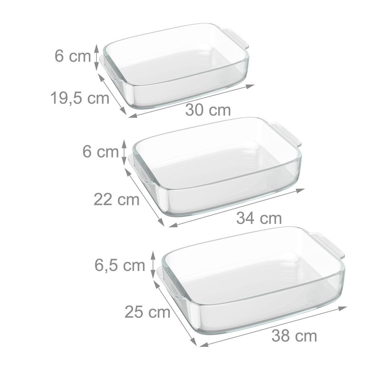 3-DIELNA súprava zapekacích foriem - priehľadné, sklo (38cm) - Relaxdays
