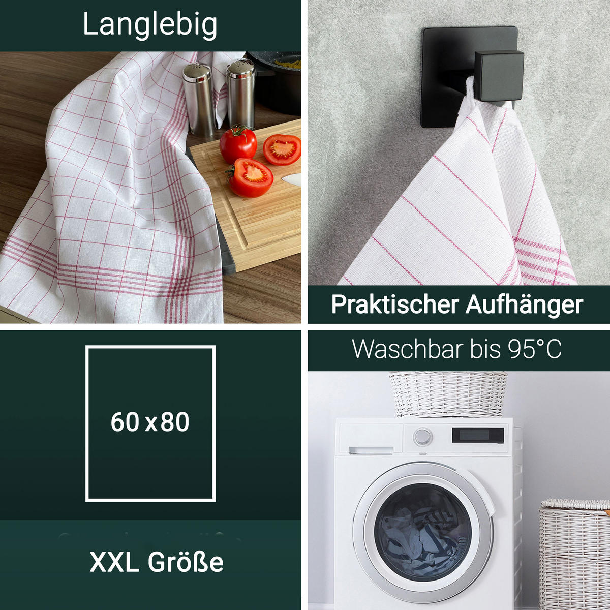 GESCHIRRTÜCHER, 12er-Set, 60x80 cm, 55% Baumwolle, 45% Leinen, Rot - Rot, Textil (60/80cm) - Zollner