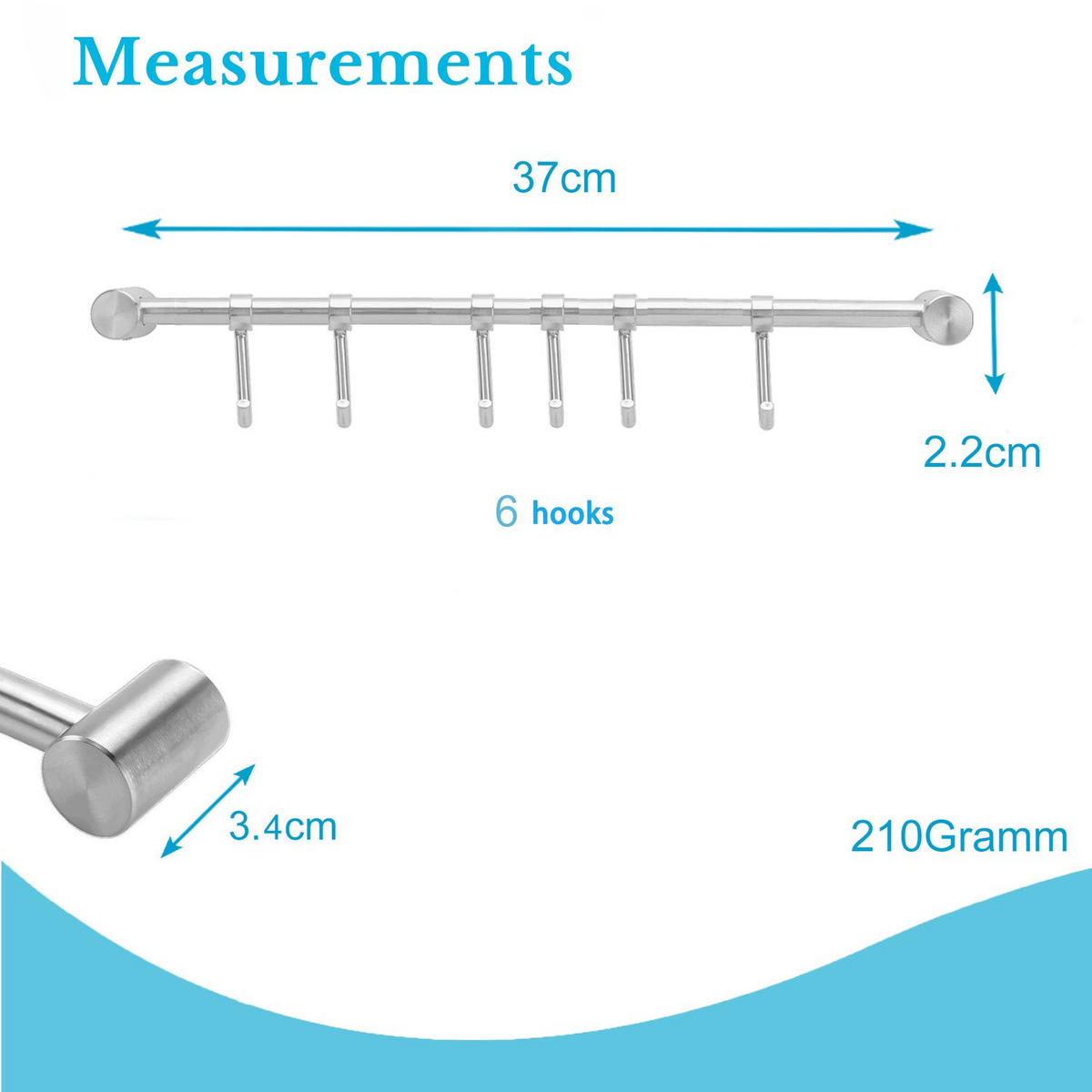 KÜCHEN HÄNGELEISTE mit 6 Haken - Silberfarben, Metall (3.4/2.2/38cm) - Intirilife