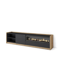 TV-SCHRANK, Lowboard, Schwarz Eiche, Elektrokamin, 207/37/50cm - Schwarz, Holzwerkstoff (207/50/37cm) - Skraut Home