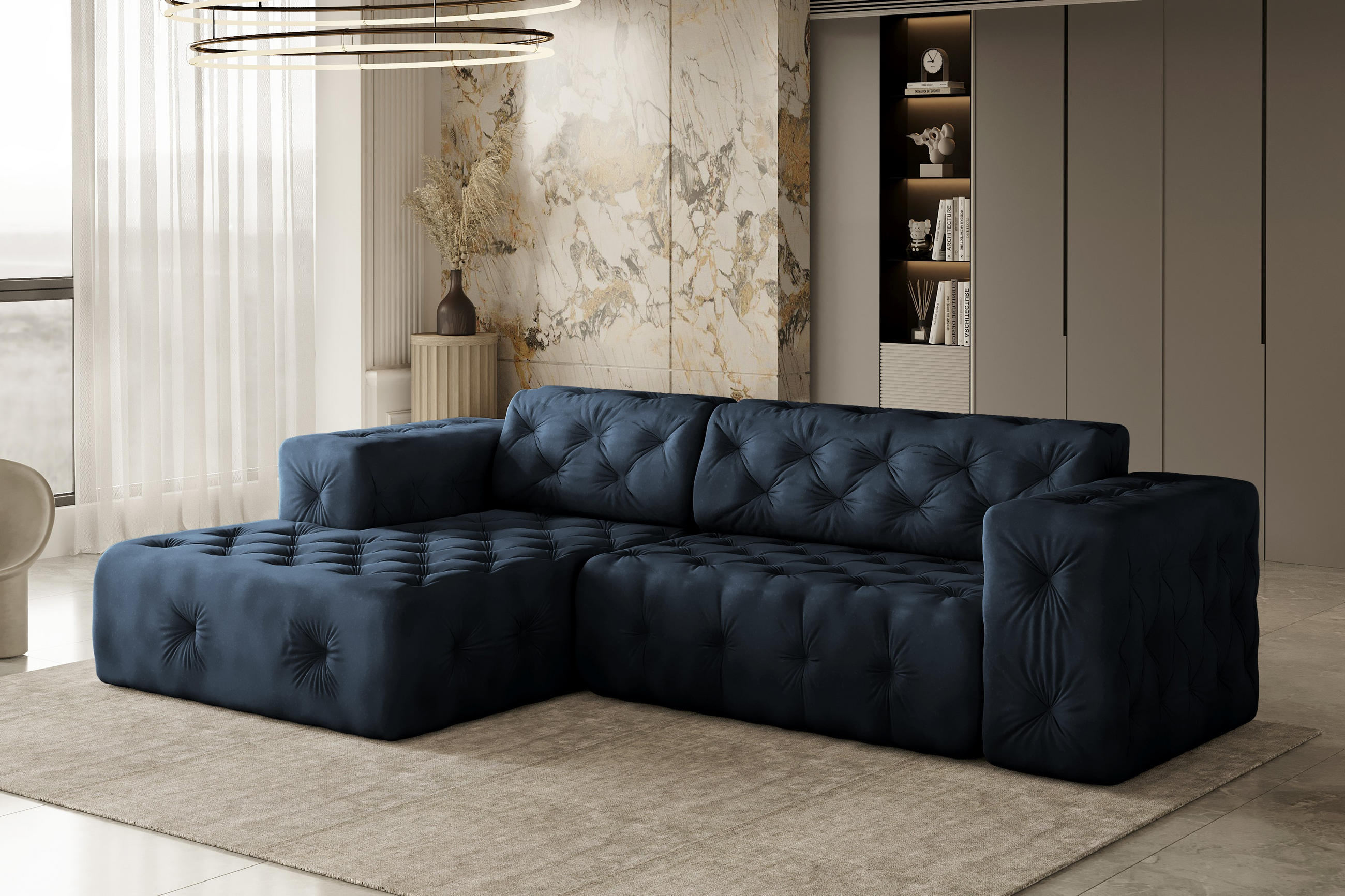 ECKSOFA L-Form Gesteppt LUX Stoff Whisper Links Blau - Blau, Holz/Kunststoff (165/266cm) - Kaiser Möbel