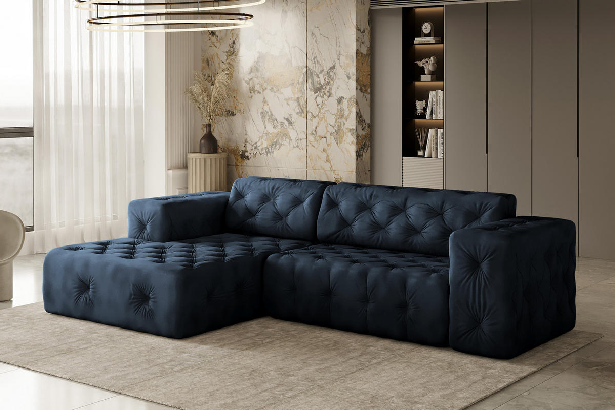 ECKSOFA L-Form Gesteppt LUX Stoff Whisper Links Blau - Blau, Holz/Kunststoff (165/266cm) - Kaiser Möbel