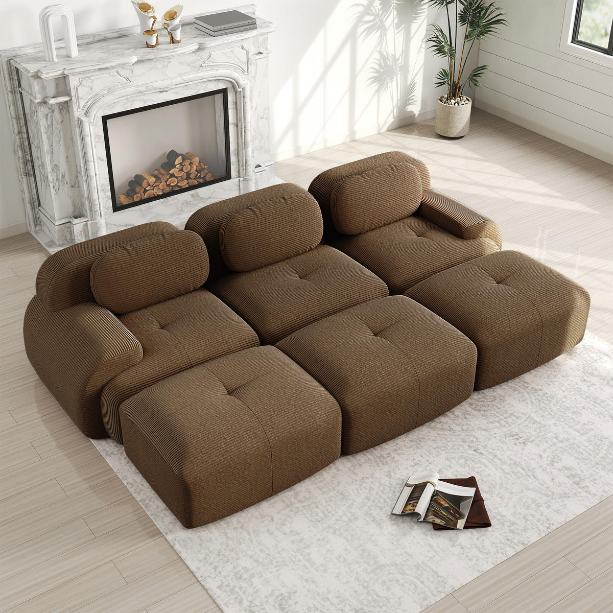 3-SITZER Sofa 298x178x75 cm aus Cordstoff modular ohne Gestell, braun - Braun, Textil (178/75/298cm)