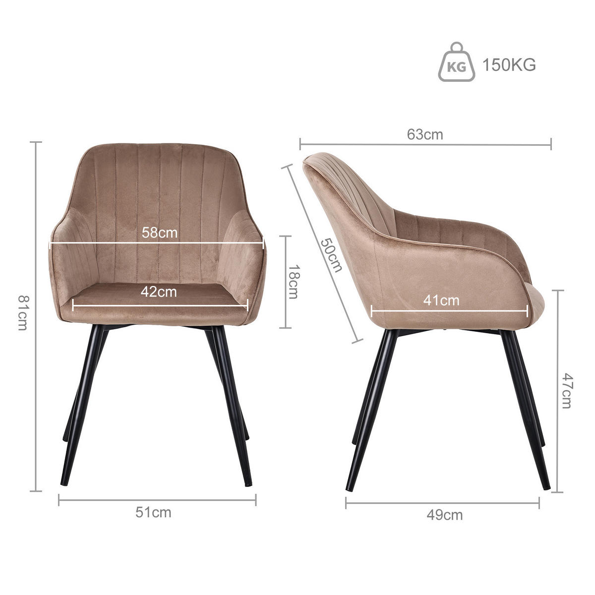 ARMLEHNSTUHL-SET 2 Stück in Samt(YZ5) - Braun, Textil (58/81/63cm) - HOMAVO