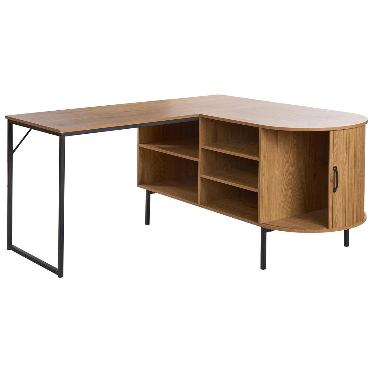 ECKSCHREIBTISCH 140/140 cm Hellbraun Solari - Hellbraun/Schwarz, Holzwerkstoff/Metall (140/140/72cm) - Beliani