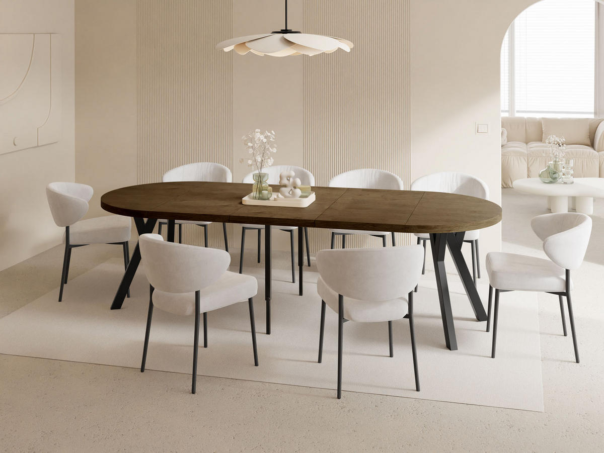 ESSTISCH Twixy XXL groß rund oval ausziehbar, Eiche Braun Rustikal 100-250/100/76 cm - Alteiche/Schwarz, Holz/Holzwerkstoff (100/100/76cm) - WFL GROUP