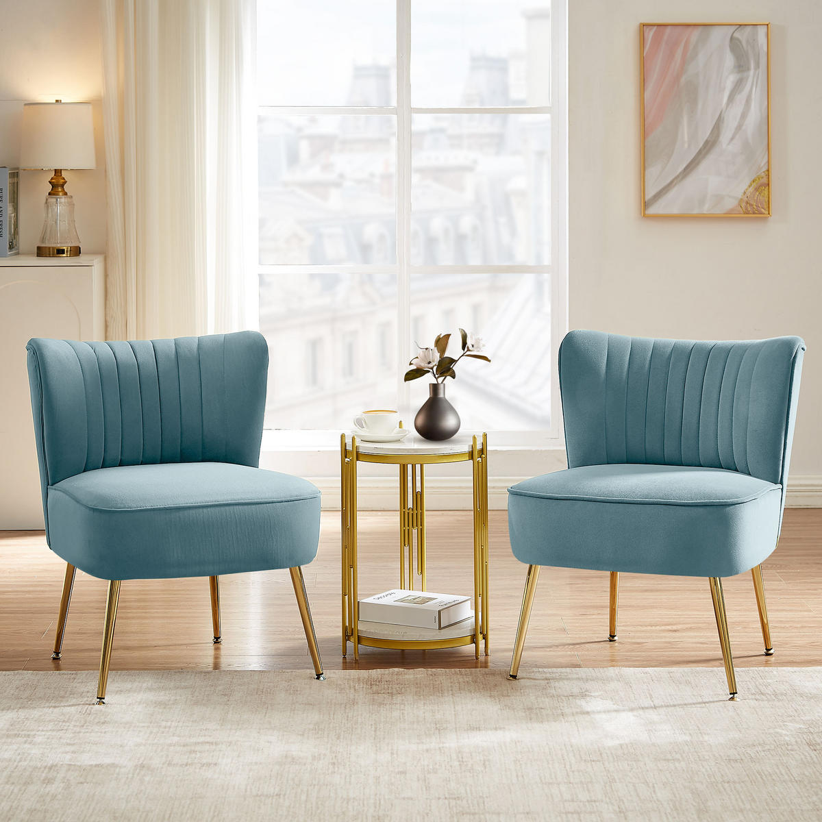 COCKTAILSESSEL 2er-Set Judith aus blaugrauem Samt - Goldfarben/Blaugrau, Holz/Textil (53.5/72/67.5cm) - Sicaan