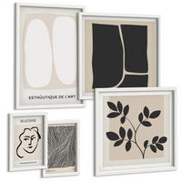 BILDER SET 5er Set - 50x50 cm & 20x30 cm & 40x60 cm Weißer Rahmen - Minimalistische Pflanzenmuster - Weiß, Kunststoff (40/60cm) - TULUP
