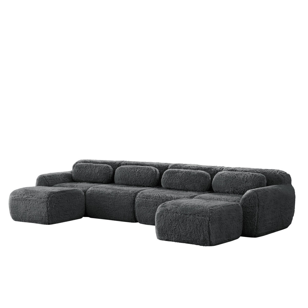 ECKSOFA 378/179/73 cm grau aus Plüsch ohne Montage frei kombinierbar - Grau, Textil (179/378cm) - OKWISH