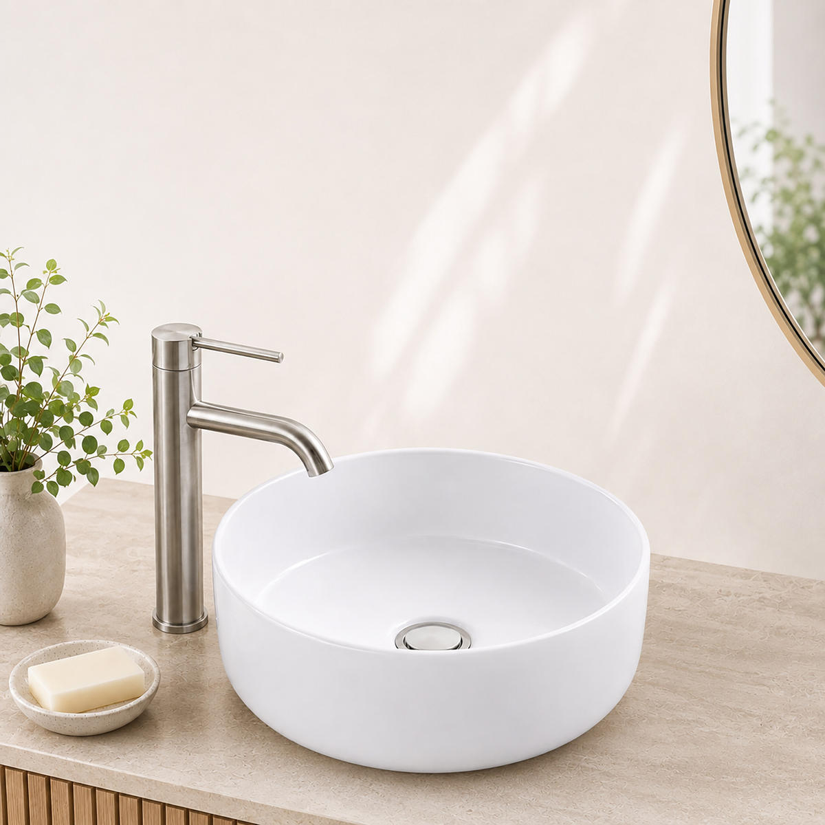 UMYVADLO Bílé keramické na desku kulaté 40,5 cm - bílá, keramika (40.5/16/40.5cm) - Relaxdays