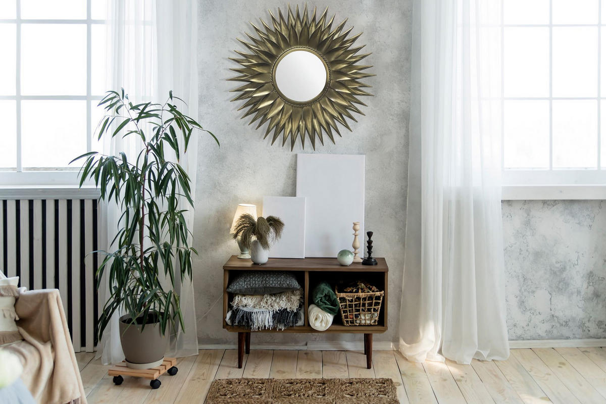 WANDSPIEGEL Rund Metall Messing Antik 74 cm Sonnenform - Goldfarben, Glas (74/74/6cm) - KADIMA DESIGN