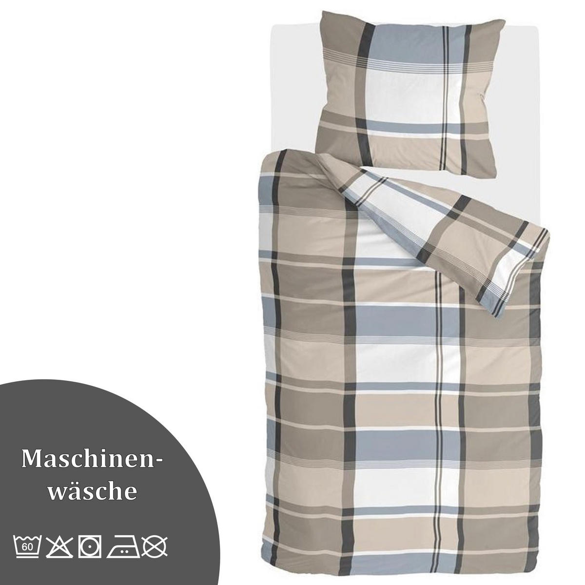 BETTWÄSCHE Byrklund 2-teilig 135x200/80x80cm Big Squares Zand - Sandfarben, Naturmaterialien (135/200cm)