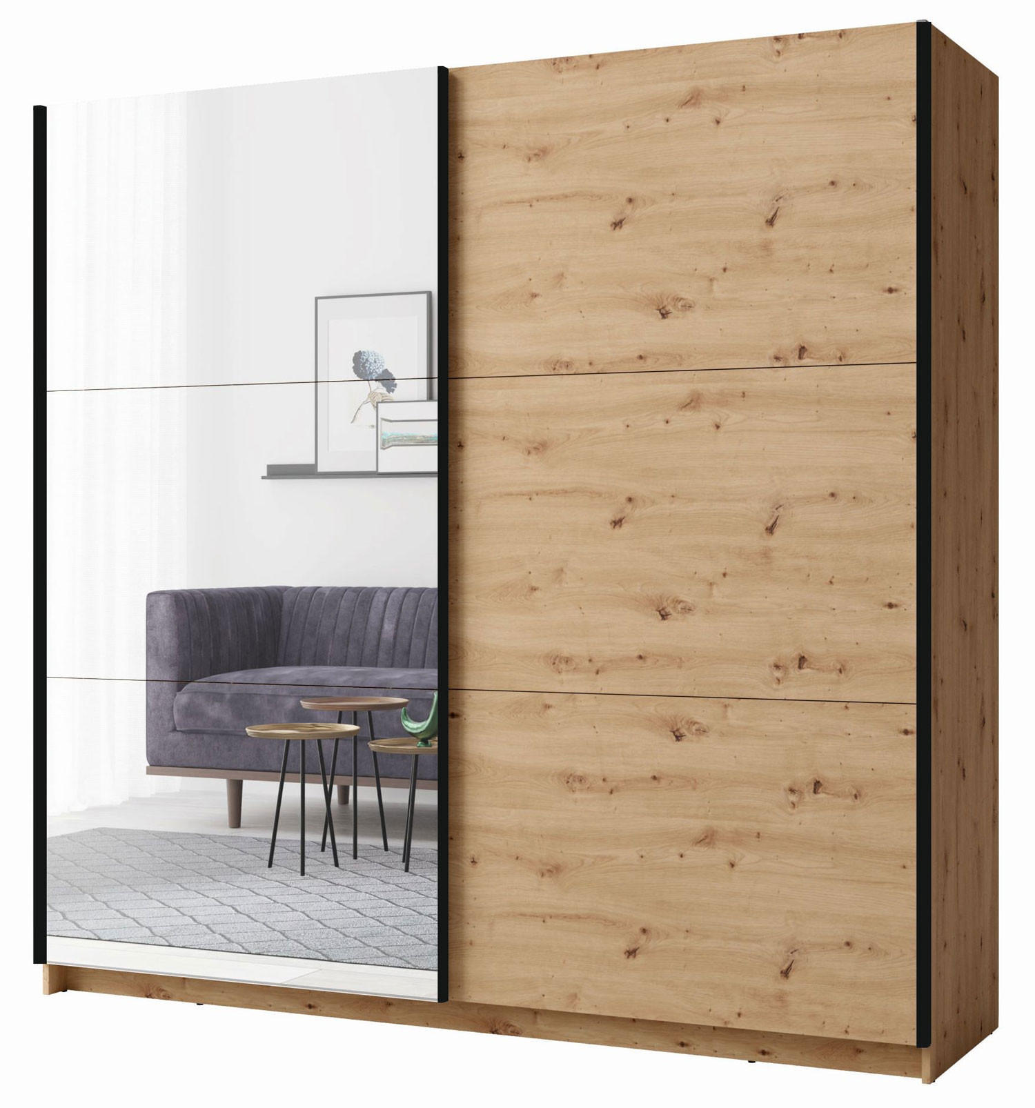 SCHWEBETÜRENSCHRANK Arsala artisan eiche 150 cm / 62 cm / 207 cm - Dunkelbraun/Weiß, Holz/Holzwerkstoff (151/207/62cm) - Feldmann-Wohnen