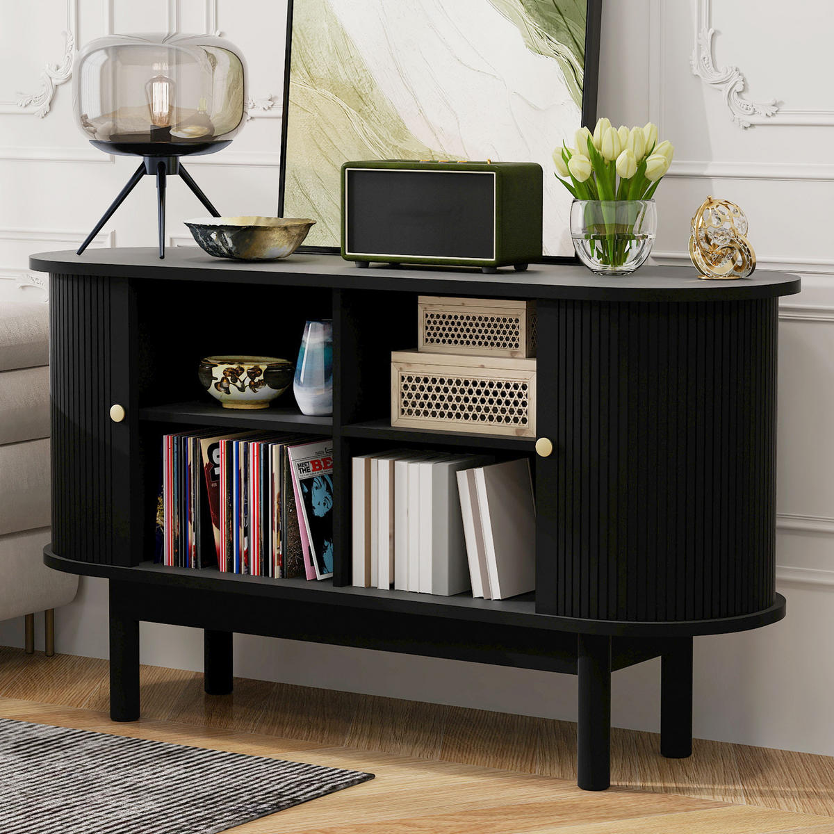SIDEBOARD Schwarz 138/43/75 cm - Schwarz, Holzwerkstoff (43/75/138cm) - Urban Meuble