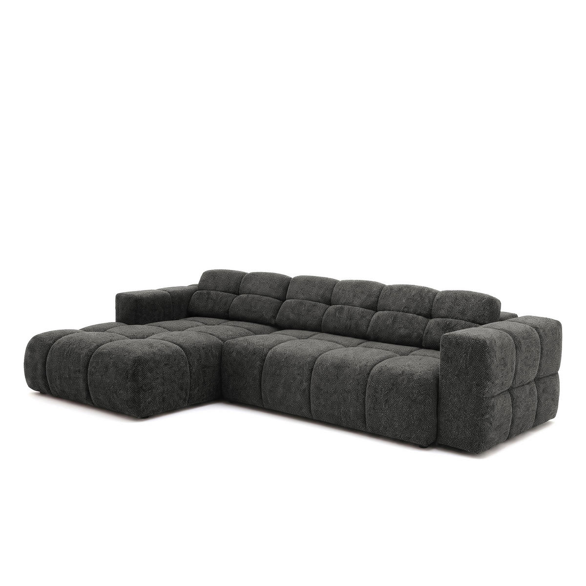 ECKSOFA TENDER Links mit Schlaffunktion und Verstellbare Kopfstützen, Chenille dunkelgrau - Dunkelgrau/Schwarz, Holz/Kunststoff (315/176cm) - Muffo