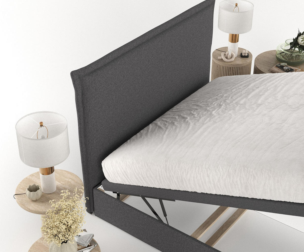 POLSTERBETT Eliot mit Stauraum 140/200 cm Anthrazit im Megan Stoff - Anthrazit/Schwarz, Holz/Holzwerkstoff (140/200cm) - AltaBeds
