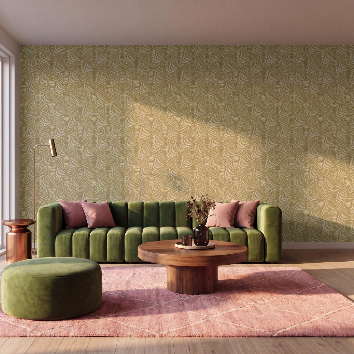 TAPETE - Fächer - Geometrisch - Grün - 400x240 cm - Goldfarben, Papier (400/240cm) - OnlyWow