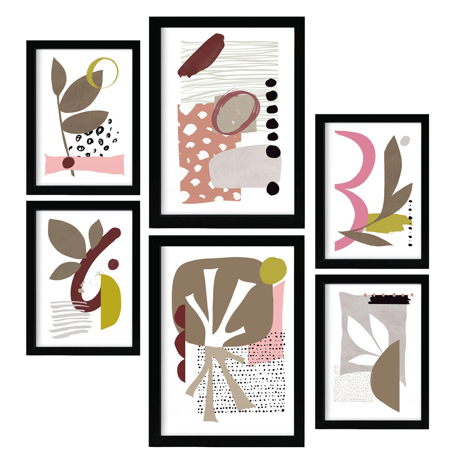 POSTER Set Mit 6 Eigenartige Form 1 In Blume Zusammenfassung A3 & A4 Schwarzer Rahmen - Schwarz, Papier (29/3cm) - Nacnic