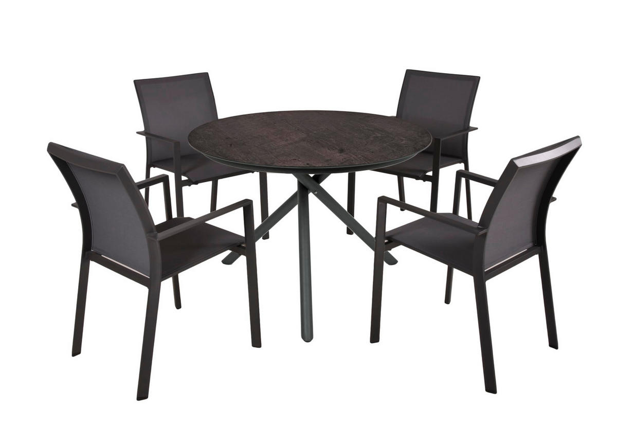 GARTEN-SITZGRUPPE Helga 5-teilig Gartenmöbel-Set - Schwarz, Kunststoff - DELUKE