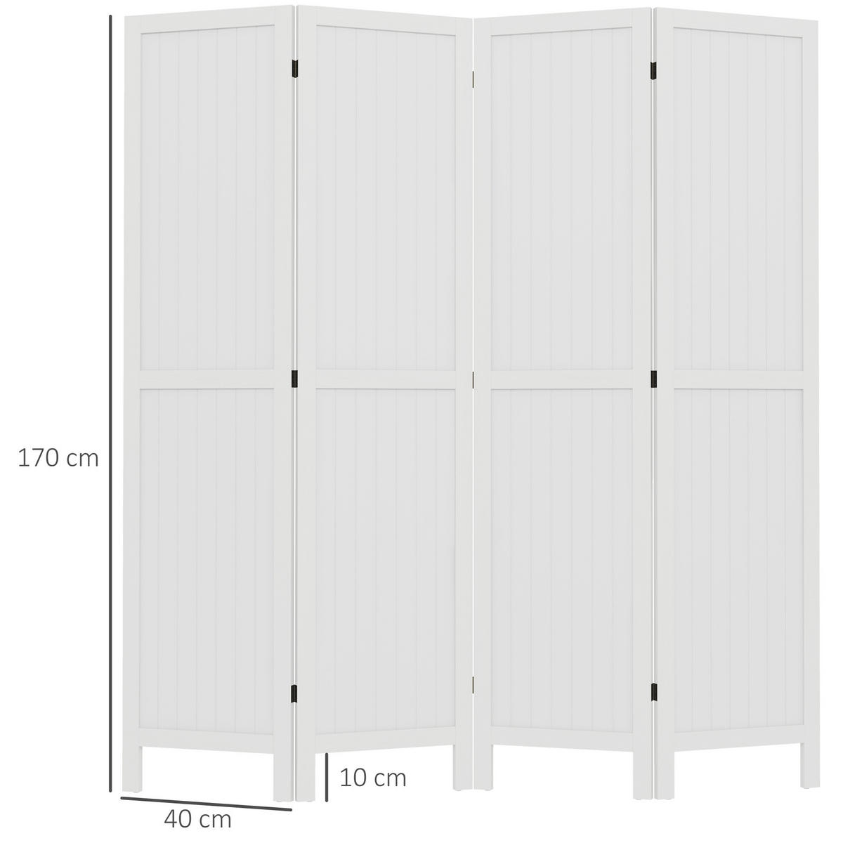 PARAVENT DE-14252 4-teilig, klappbar, 160x170 cm Weiß - Weiß, Holz (160/170/1.8cm) - ComfortXL