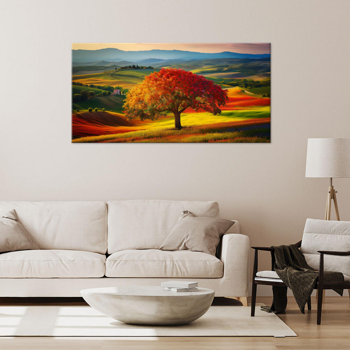 WANDBILD toskana landschaft baum natur - Multicolor, Textil (80/40cm) - Feeby