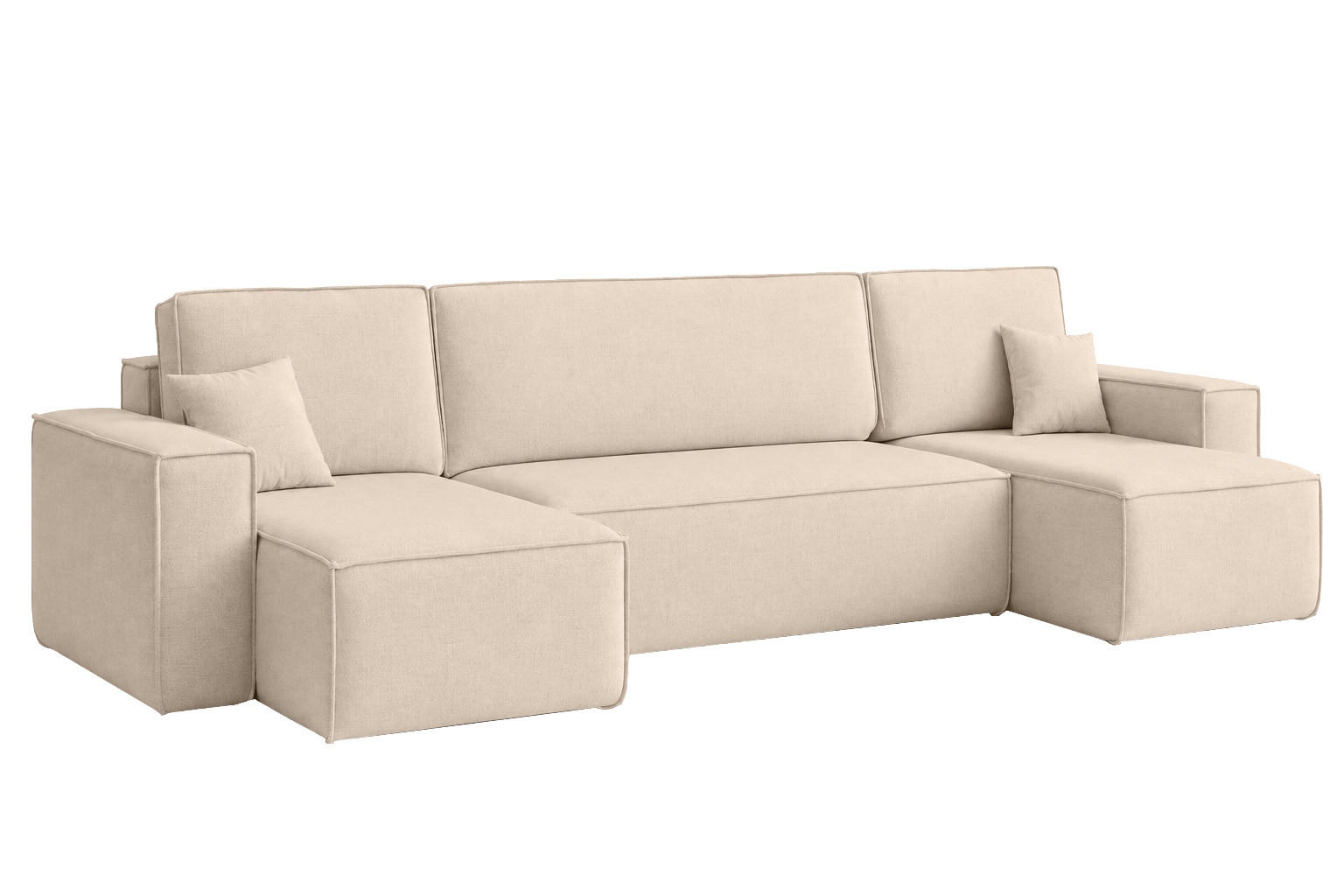 ECKSOFA U-Form Mit Schlaffunktion Und Bettkasten, Veloursstoff Bluvel, Creme, BEST U - Creme, Holz (312/142cm) - Kaiser Möbel
