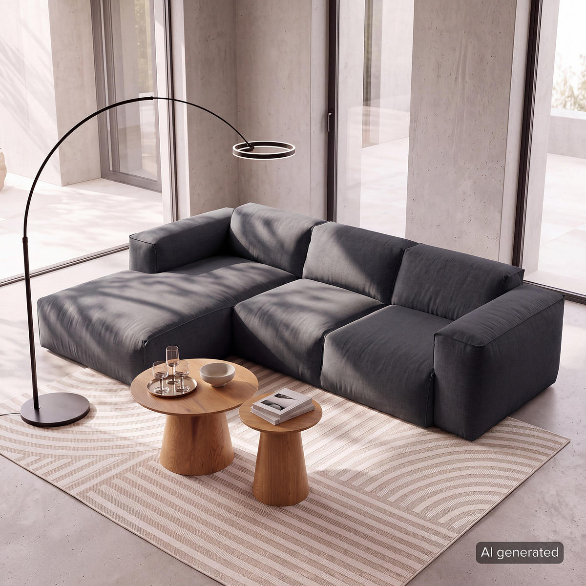 3-SITZER ECKSOFA mit Longchair - Schwarz/Grau, Kunststoff/Textil (251/173cm) - home24