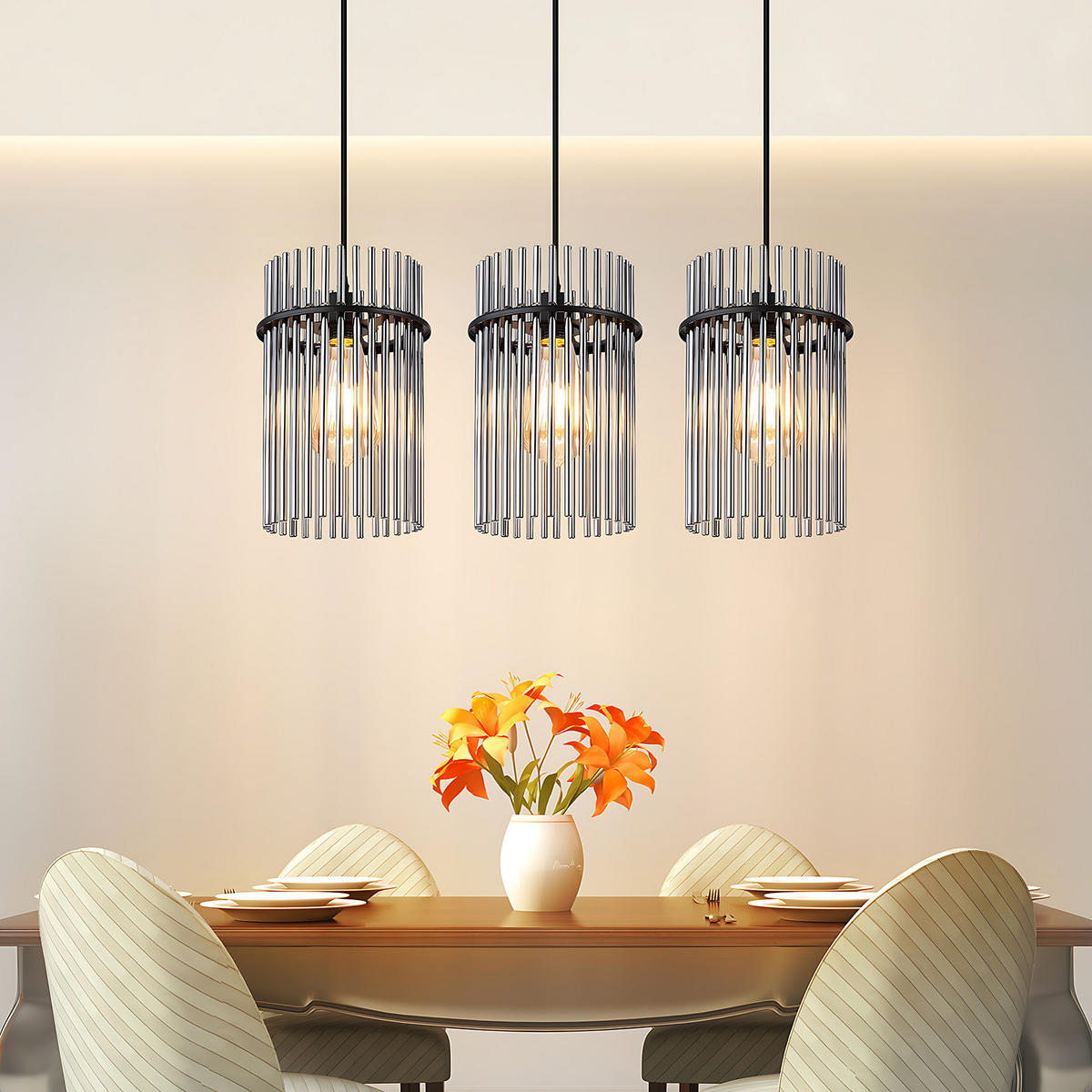 PENDELLEUCHTE Willow 48/5/150 cm - Schwarz, Glas (48/5/150cm) - ZMH