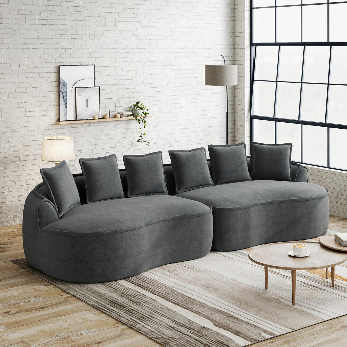 4-SITZER SOFA Chenille Grau mit Kissen - Grau, Textil (320/67/114cm) - WISHDOR