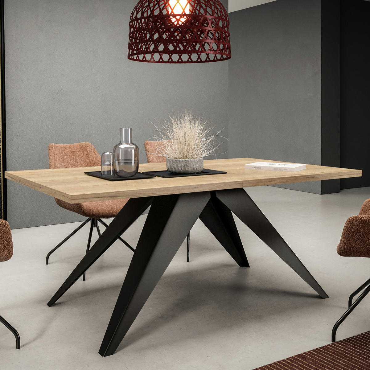ESSTISCHE SENTO - Hellbraun/Schwarz, Holzwerkstoff (80/140/76cm) - Meblini