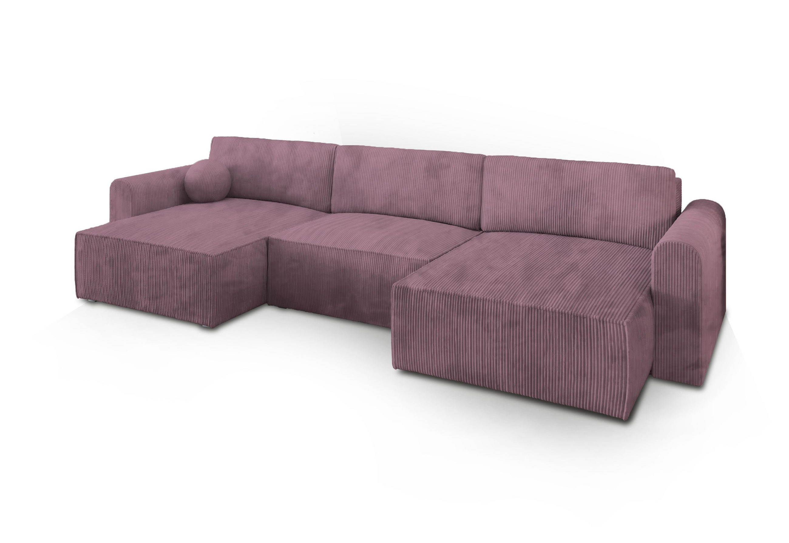 WOHNLANDSCHAFT FENTO P Lila Kordstoff mit Schlaffunktion - Lila, Holz (347/90/148cm) - MASSENO