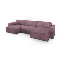 WOHNLANDSCHAFT FENTO P Lila Kordstoff mit Schlaffunktion - Lila, Holz (347/90/148cm) - MASSENO