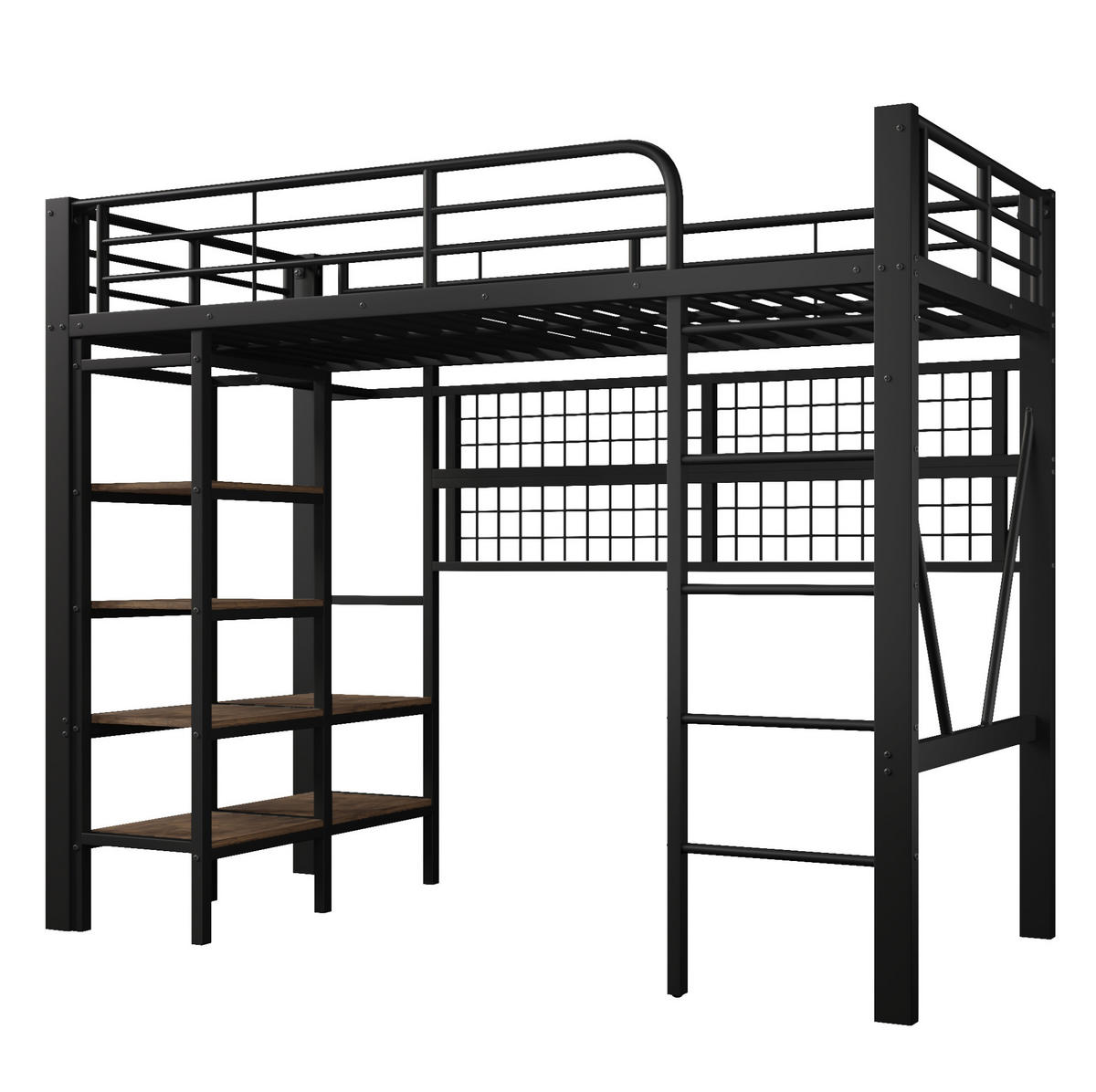 HOCHBETT 90/200 cm aus Metall mit LED-Beleuchtung, Ablagefach und Kleiderstange - Schwarz, Metall (90/200cm) - Flora Grace