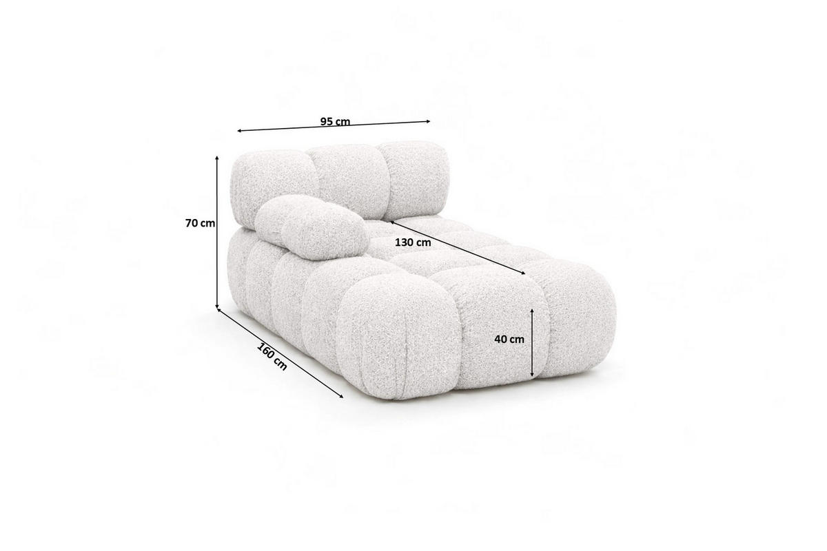 CHAISELONGUE Modular, Bouclé-Stoff Abriamo, Ecru, Links, Selia - Ecru, Holz (95/70/160cm) - Kaiser Möbel