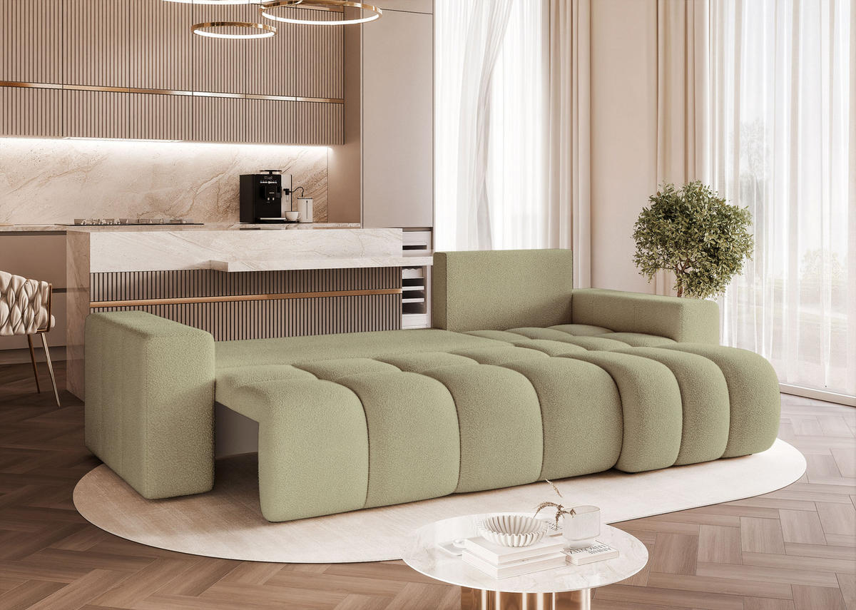 ECKSOFA OFI mit Schlaffunktion und Bettkasten Grün - Grün, Holzwerkstoff/Kunststoff (248/145cm) - Idohome