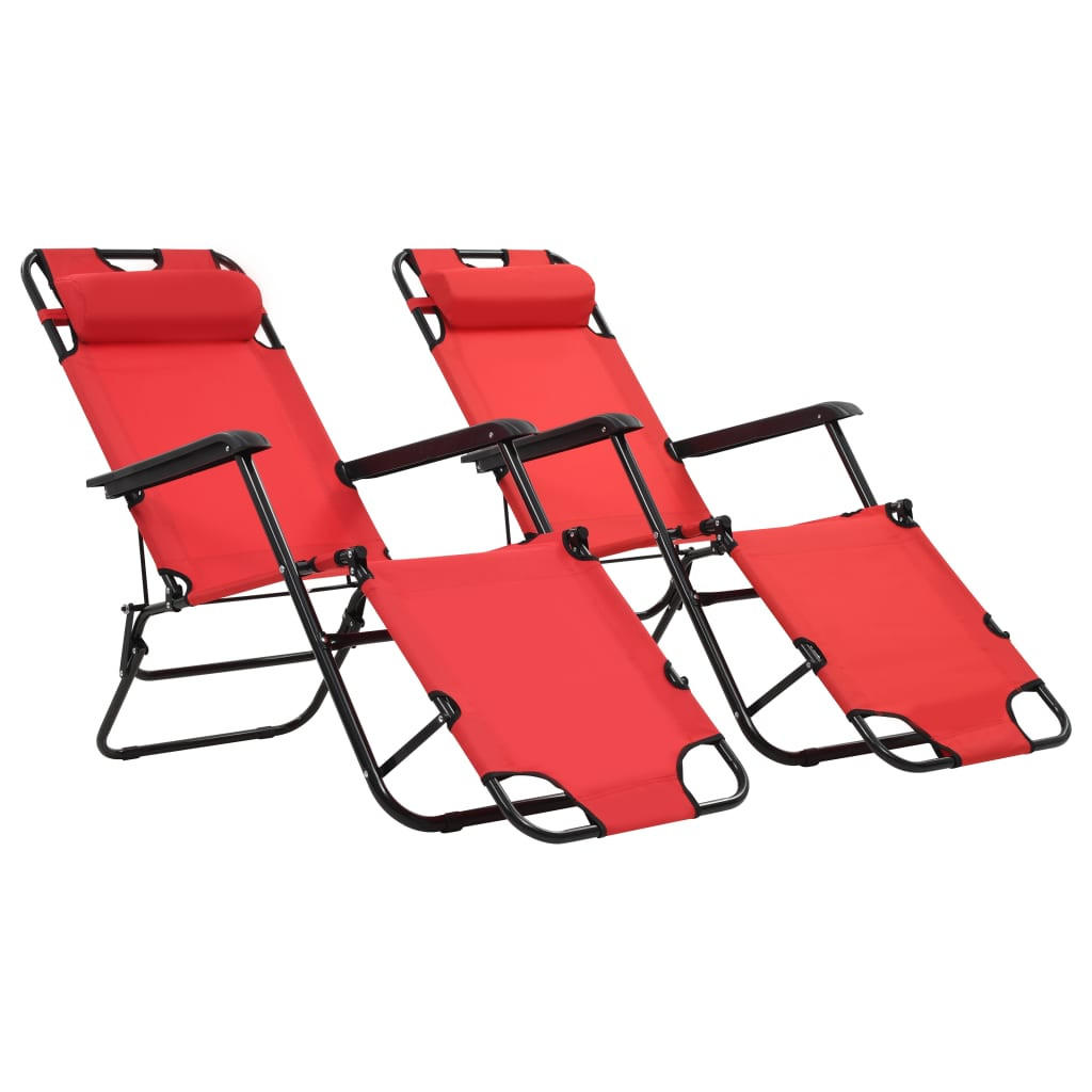 KLAPPBARE Sonnenliegen 2 Stk. mit Fußablage Rot - Rot, Textil (61/89/138cm) - furnicato