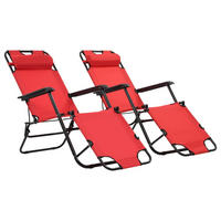 KLAPPBARE Sonnenliegen 2 Stk. mit Fußablage Rot - Rot, Textil (61/89/138cm) - furnicato